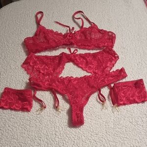 Elegant Red Lace Lingerie Set